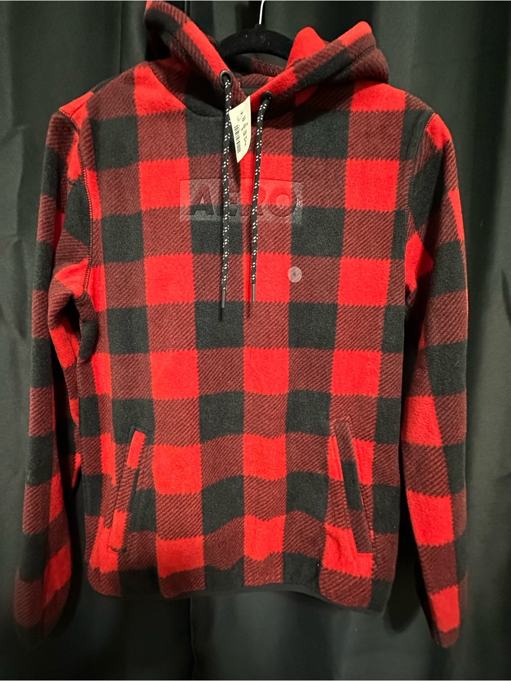 Aeropostale Men's Buffalo Plaid Fleece Hoodie Red Black Size Small NWT